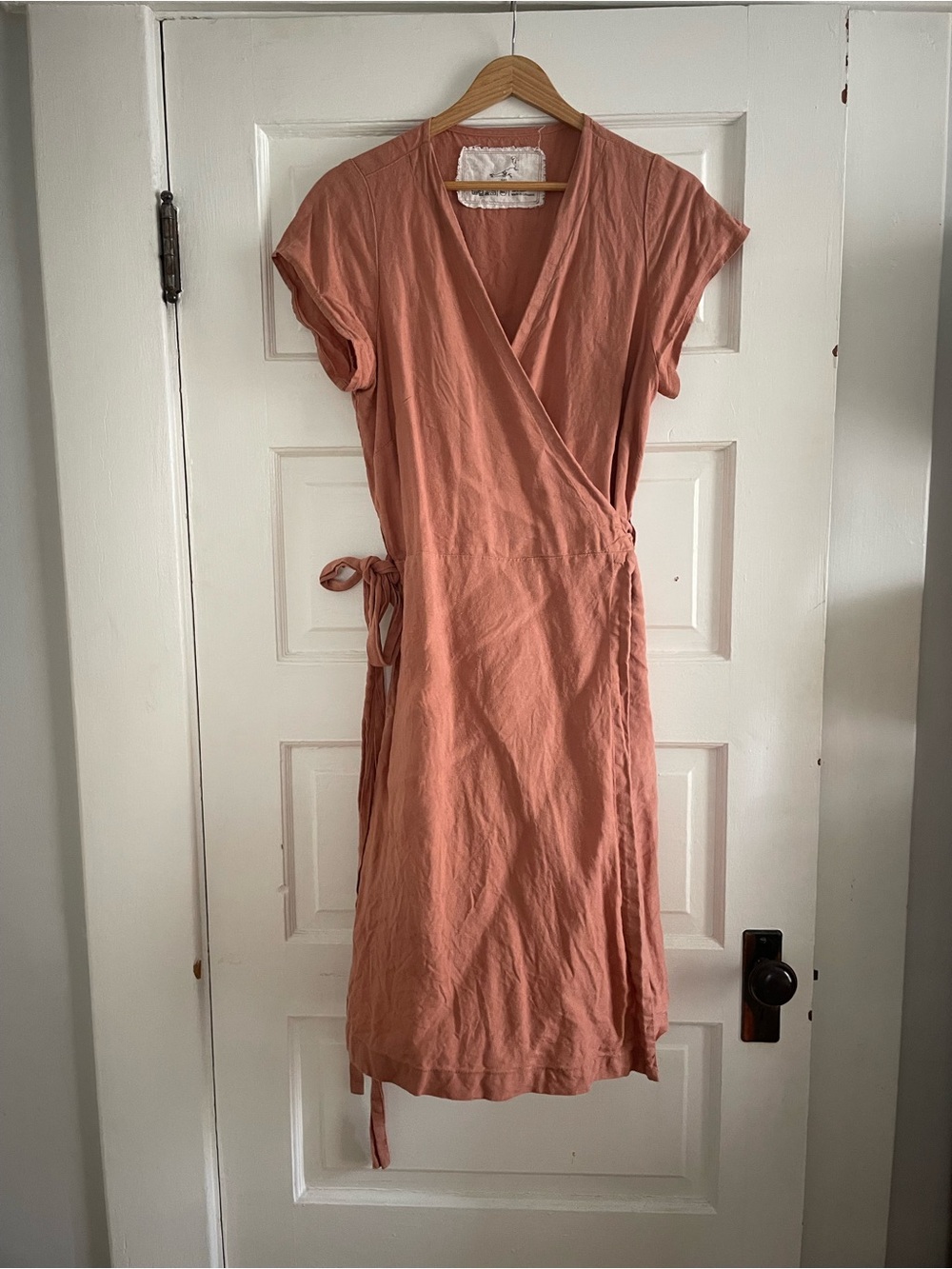 notPERFECTLINEN Cannes Wrap Dress M/L in canyon clay